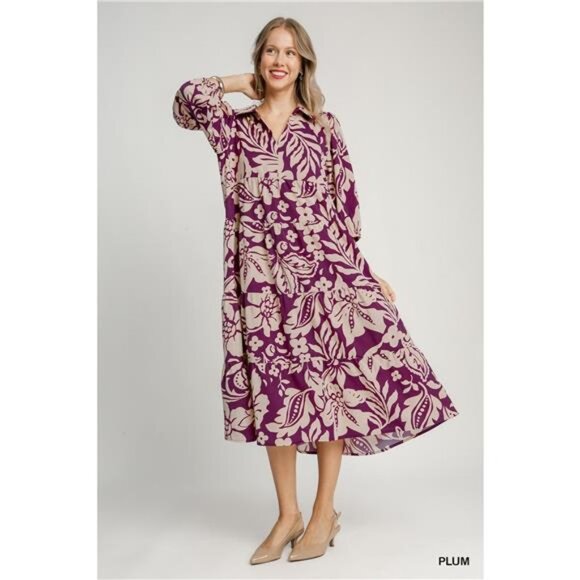 ✨NWT Umgee Floral Print Tiered Midi Dress - Picture 1 of 4